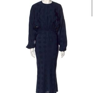 Navy Polka Dot Long Sleeve Midi Dress